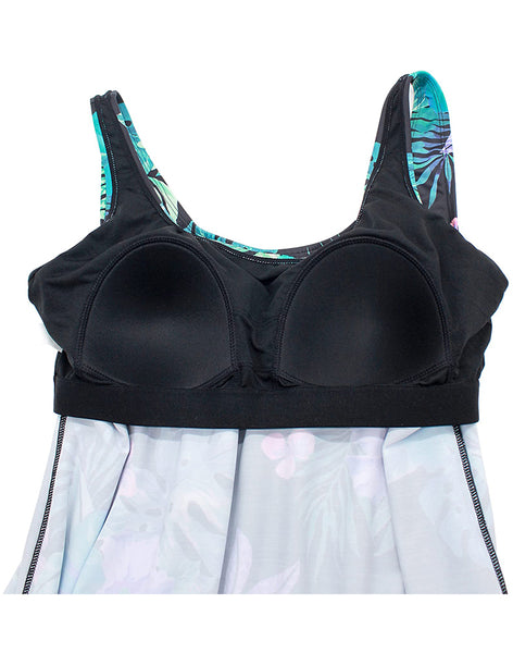 Summervivi-Lilium Side Tie Blouson Tankini Top With Skirt