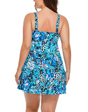 Summervivi-Teal Blue Butterfly Two-Piece Swim Dress Set
