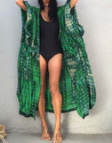 Summervivi-Green Hooded Printed Beach Vacation Swimsuit Cover Up