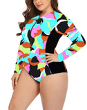 Summervivi-Color High Neckline Zipper Long-Sleeved One-Piece Swimsuit