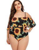 Summervivi-Sunflower Bandeau Strap Ruffle One-Piece Swimsuit