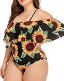 Summervivi-Sunflower Bandeau Strap Ruffle One-Piece Swimsuit