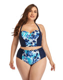 Summervivi-Paneled Floral High-Waist Plus Size Bikini Swimsuit
