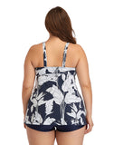 Summervivi-V-neck Printed Plus Size Swimdress with Boxer Swimming Trunks