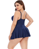 Summervivi-Dark Blue Sweetheart Neckline Skirt One-Piece Swimsuit