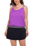 Summervivi-Purple Loop Strap Blouson Tankini Set With Skirt