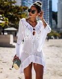 Summervivi - White Knitted Cutout Beach Sunscreen Blouse