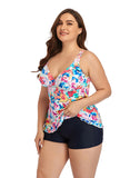 Summervivi-Floral Strap Plus Size Tankini Swimsuit
