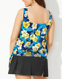 Summervivi-Yellow Flower Side Tie Blouson Tankini Set With Skirt