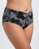 Summervivi-White pattern black bottom low waist swim shorts