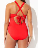 Summervivi-CEO Red Lace Up One Piece Swimsuit