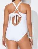 Summervivi-CEO White Lace Up One Piece Swimsuit
