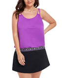 Summervivi-Purple Loop Strap Blouson Tankini With A-Line Swim Skirt