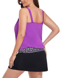 Summervivi-Purple Loop Strap Blouson Tankini With A-Line Swim Skirt