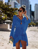 Summervivi - Blue Knitted Cutout Beach Sunscreen Blouse
