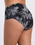 Summervivi-White pattern black bottom low waist swim shorts