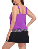 Summervivi-Purple Loop Strap Blouson Tankini Set With Skirt