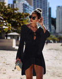 Summervivi - Black Knitted Cutout Beach Sunscreen Blouse