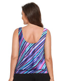 Summervivi-Diagonal Stripes Side Tie Blouson Tankini Set