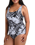 Summervivi-Black And White Floral Striped One-piece Swimsuit
