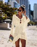 Summervivi - Beige Knitted Cutout Beach Sunscreen Blouse