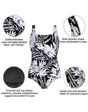 Summervivi-Black And White Floral Striped One-piece Swimsuit