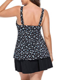 Summervivi-White And Blue Dots V-Neck Twist Tankini Top With Side Slit Skirt