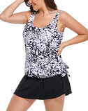 Summervivi-Side Tie Blouson Tankini Set With Side Slit Swim Skirt